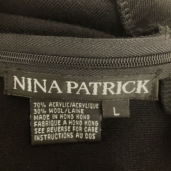 Nina Patrick Sweater Dress L Wool Blend Gold Snap Detail Black Vintage - Picture 12 of 13